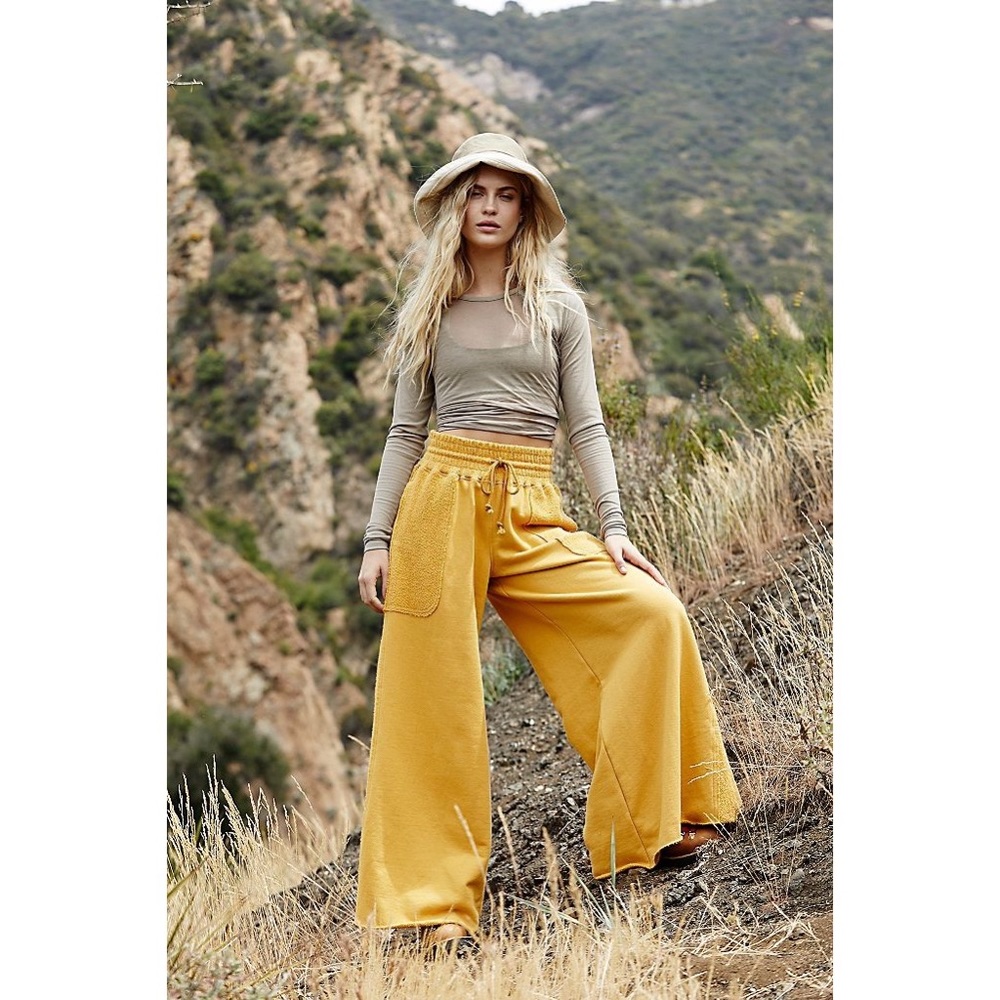 Free People movement upbeat mustard wide leg pants